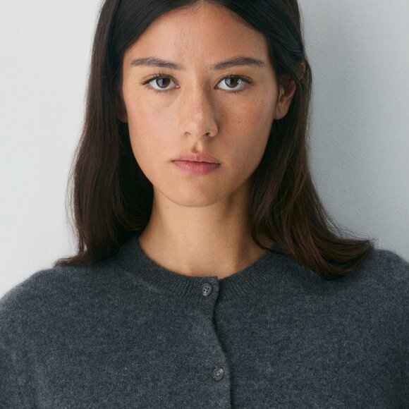 Aritzia Bare Cashmere Crew Cardigan Sweater - Small, Heather Grey Charcoal - Picture 4 of 9